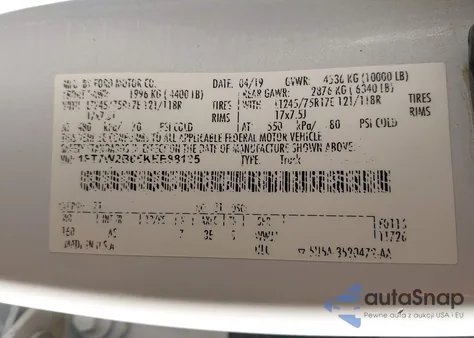 2019 Ford F-250 Xl из США, поврежденный, VIN 1FT7W2B65KEE88135